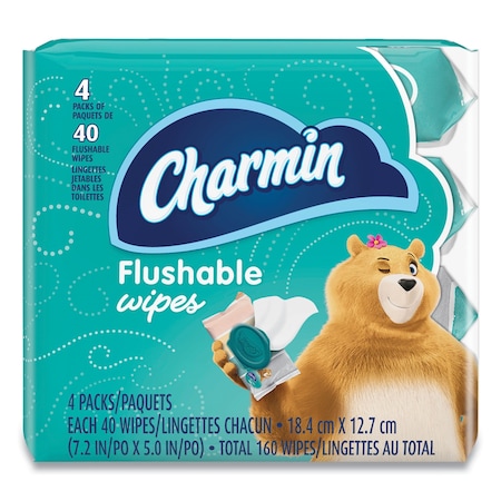 Charmin Flushable Wipes, 5 x 7.2, Unscented, 40 Wipes/Tub, PK4, 4PK 79619